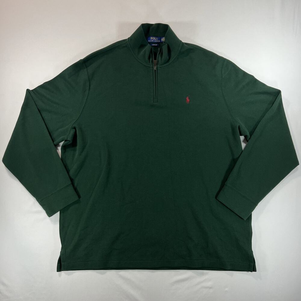Polo Ralph Lauren Sweater Mens Golf XXL Green Estate Rib 1/4 Zip Red Pony